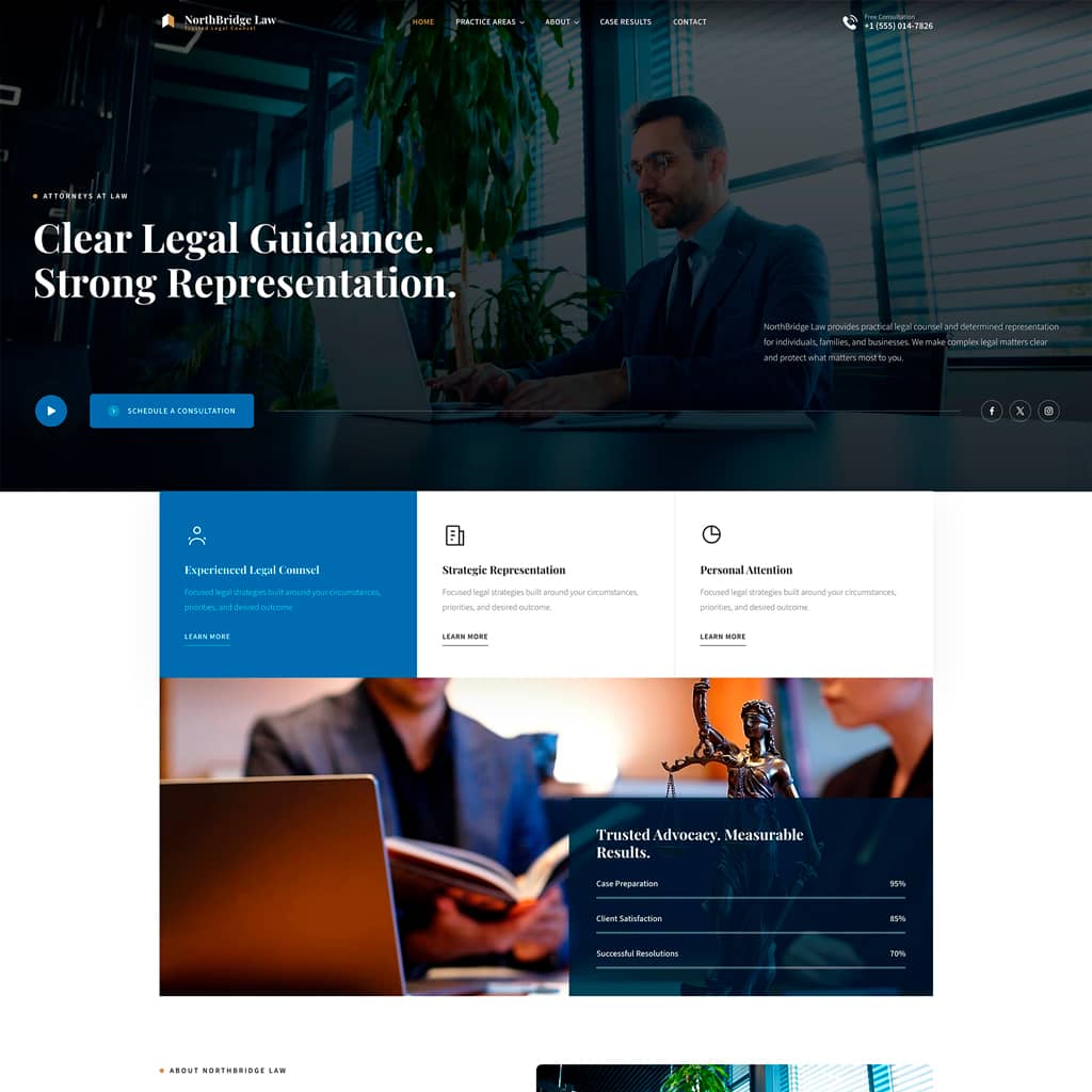 Attorney meeting with a client in a professional law office